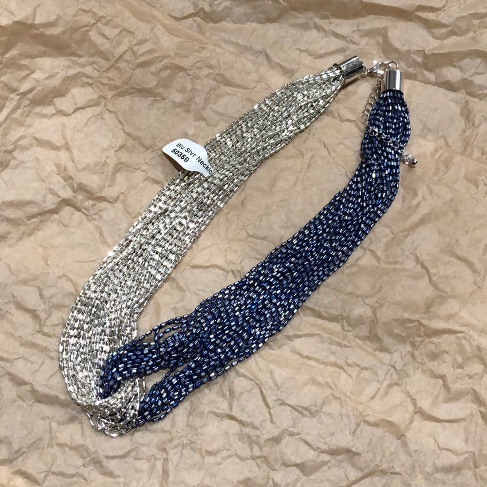 Blue & Silver Multi Strand Beaded Necklace